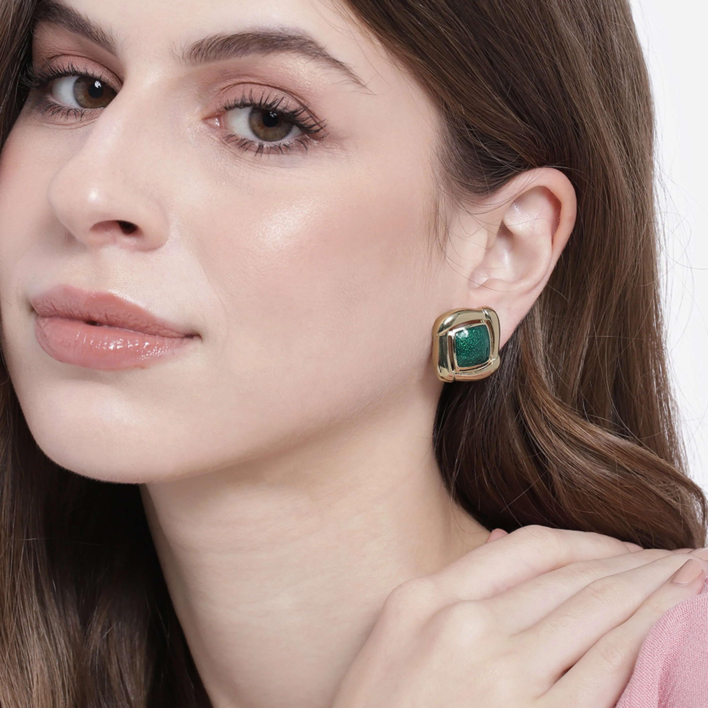 Gold With Green Enamel Earrings