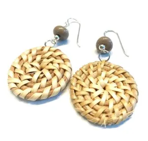 Gray Glass Beaded Woven Wicker Earrings