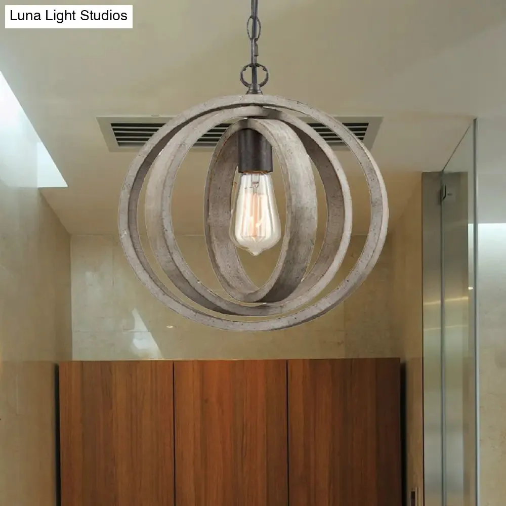 Gray Wood Farmhouse Pendant Light with Orb Design - Ideal for Dining Room