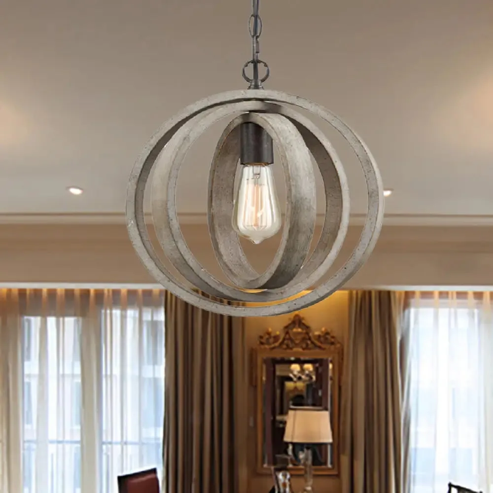 Gray Wood Farmhouse Pendant Light with Orb Design - Ideal for Dining Room