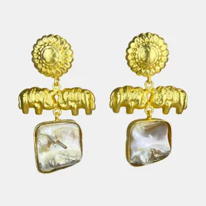 Handcrafted Gold-Plated Elephant and Mother of Pearl Earrings