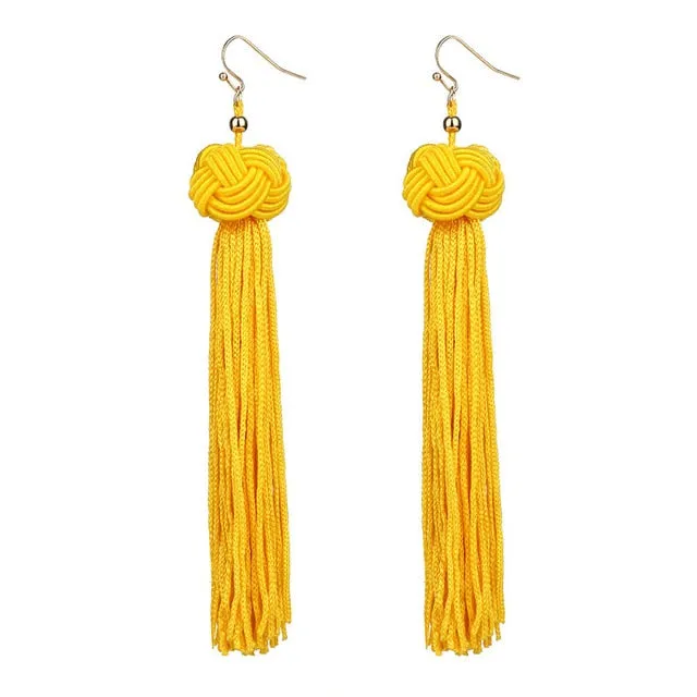 Handmade Tassel Earrings Trendy Black Red Yellow Green Long Dangles Ear Broncos Silk Fringed Jewellery For Women