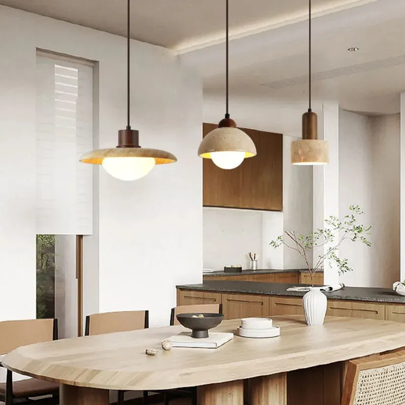 Ikigai Pendant - Japandi style Travertine Pendant | Japanese Retro Lighting