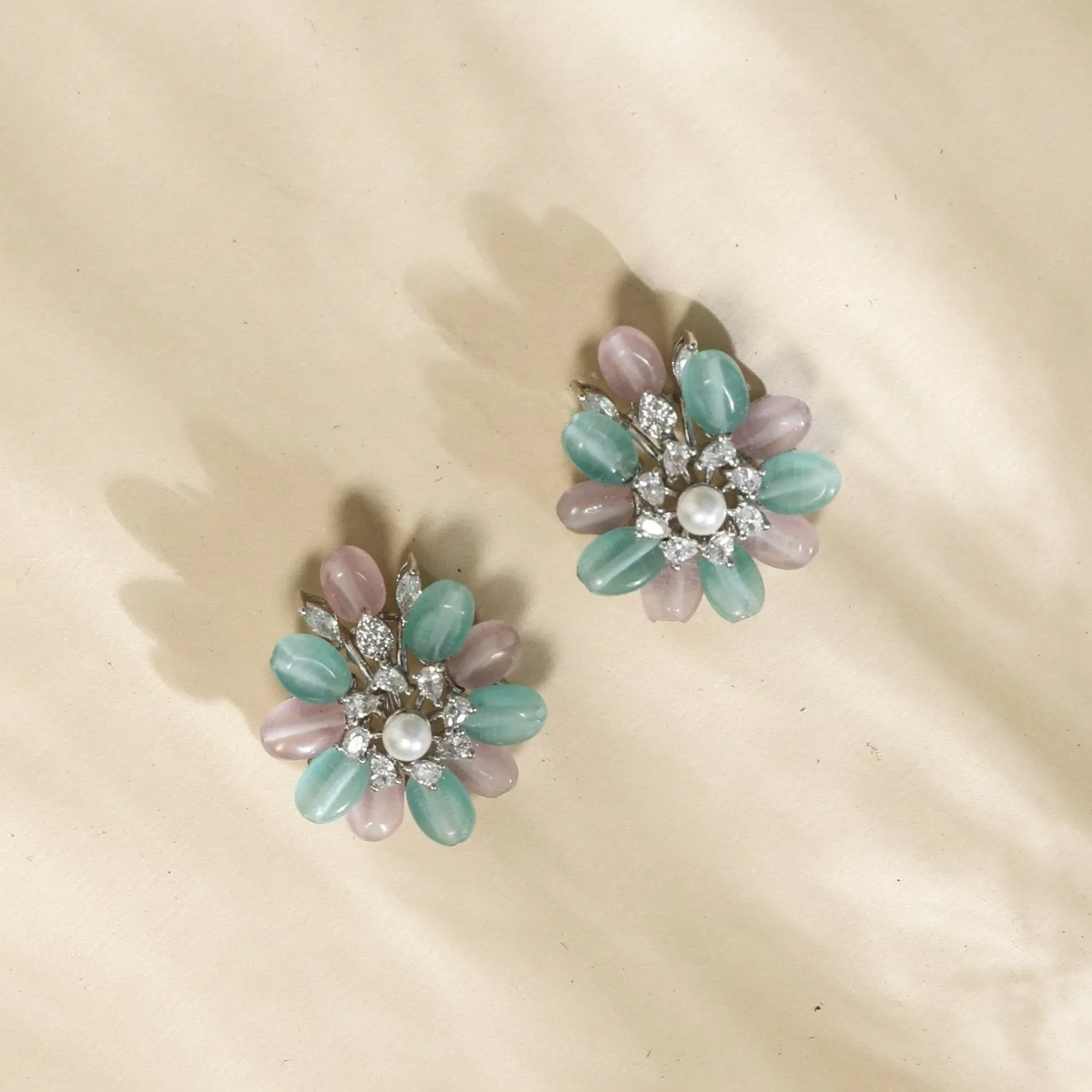 Jasmine Delicate CZ Aqua Stud Earrings