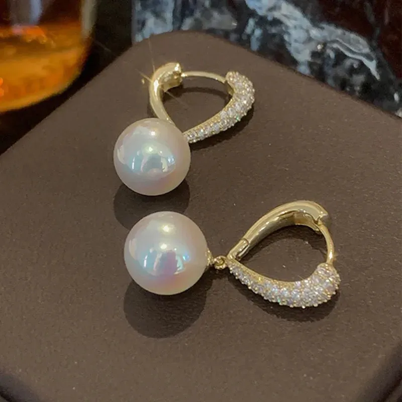 Korean New Simple Imitation Pearl Drop Fashion Zircon Wedding Birthday Party 2024 Earring