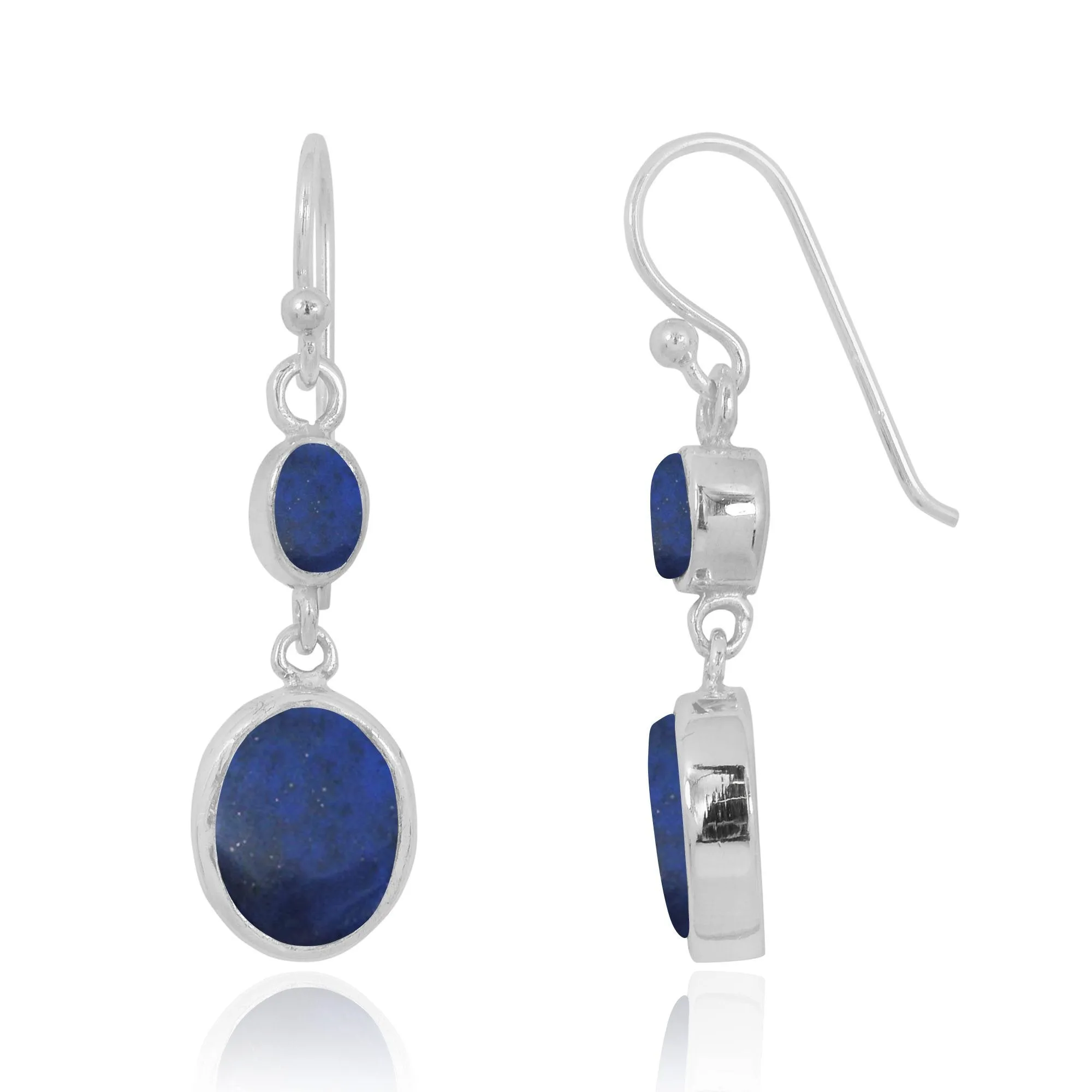 Lapis Oxidized Silver Drop Earrings with 1 Oval Shape Lapis Stone