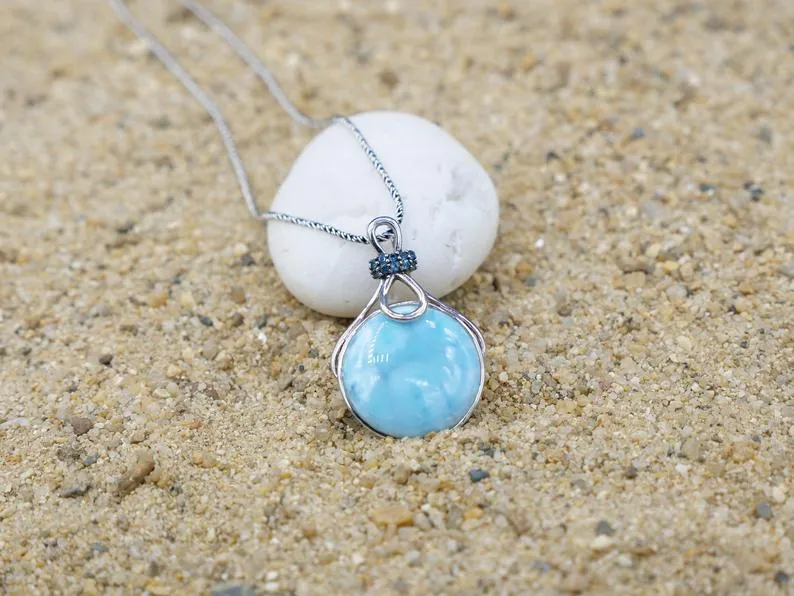 Larimar Beach Pendant with Silver Infinity Studded with Blue Topaz - Only One Piece Created