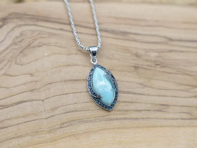 Larimar Oval Pendant with Blue Topaz - Only One Piece Created