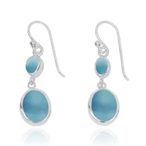 Larimar Oxidized Silver Drop Earrings with 1 Oval Shape Larimar Stone