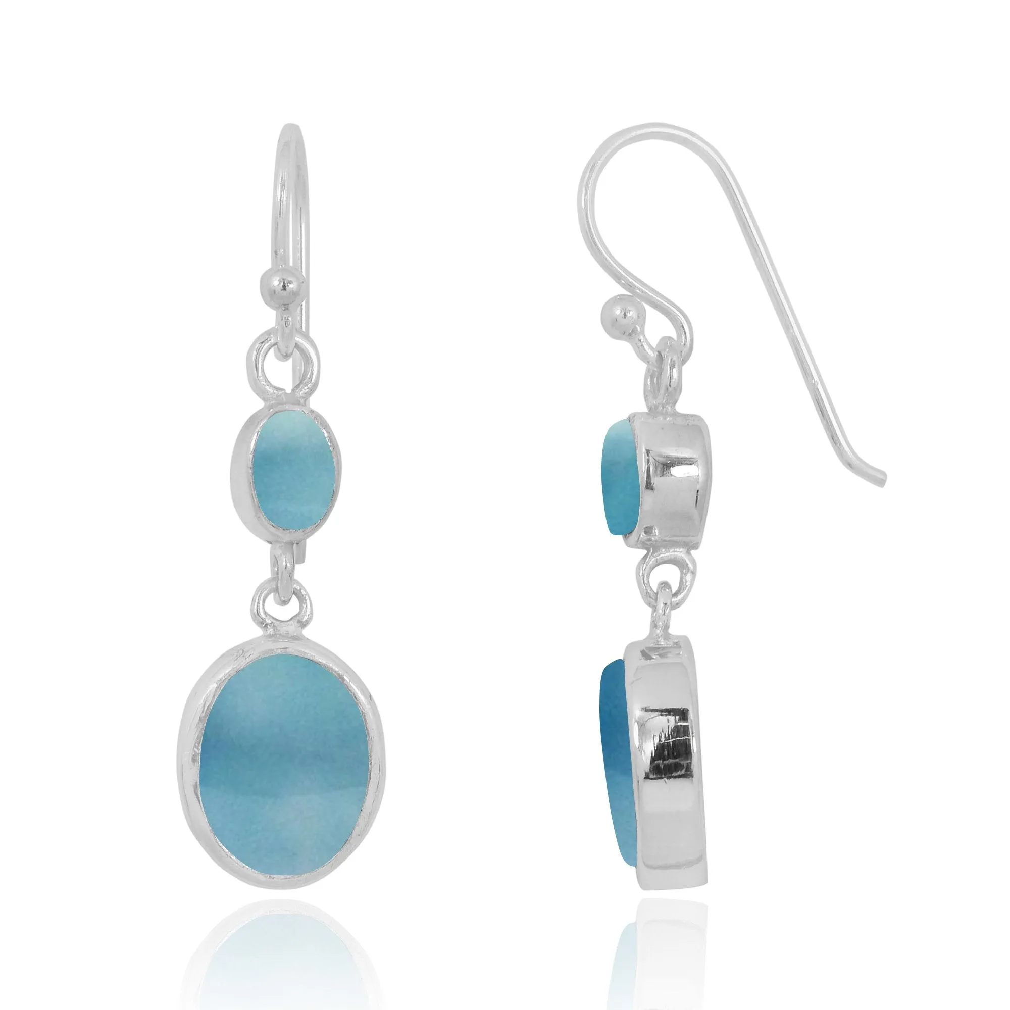 Larimar Oxidized Silver Drop Earrings with 1 Oval Shape Larimar Stone