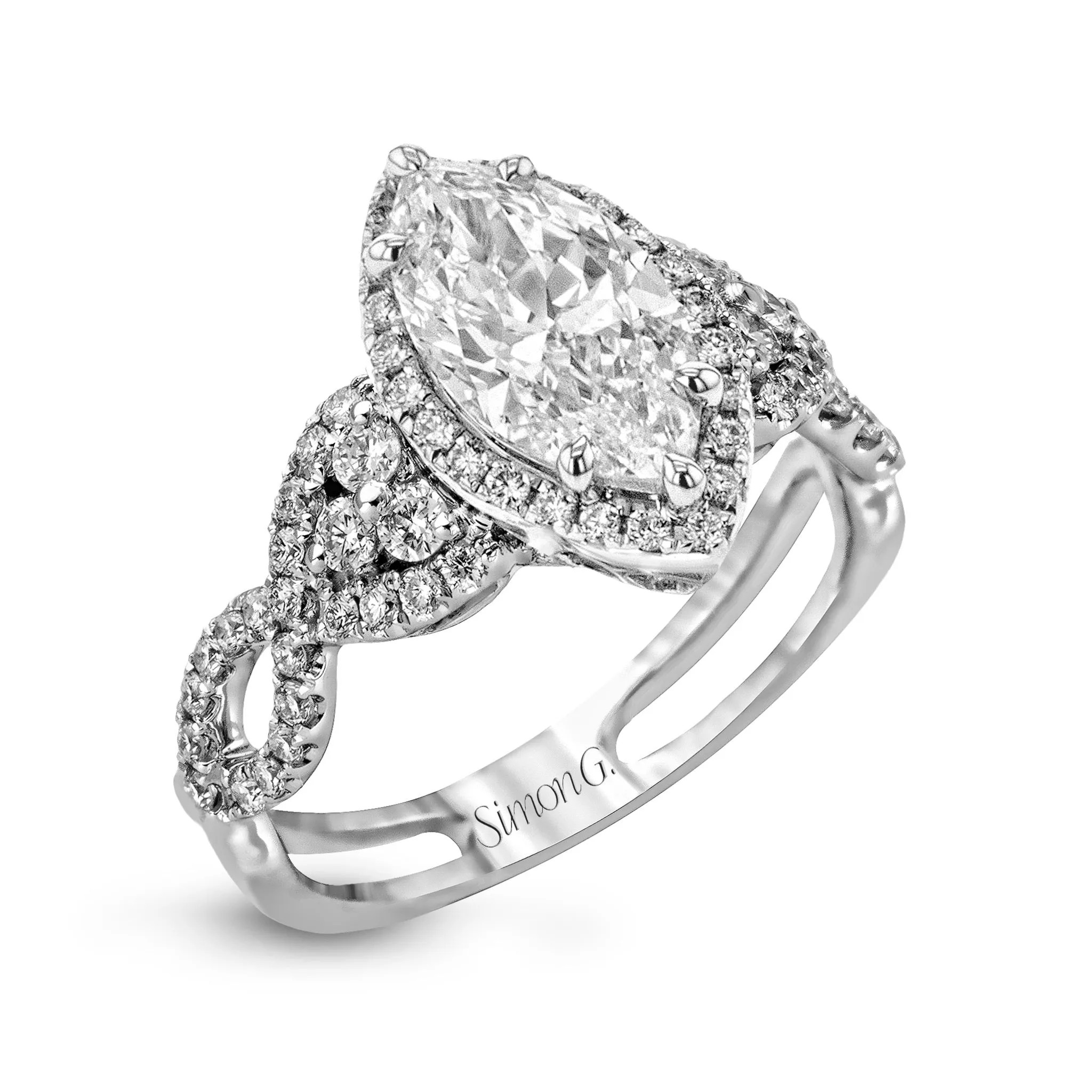 Marquise-Cut Halo Engagement Ring In 18k Gold With Diamonds