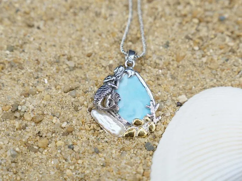 Mermaid and Pearl Beach Pendant - Only One Piece Created