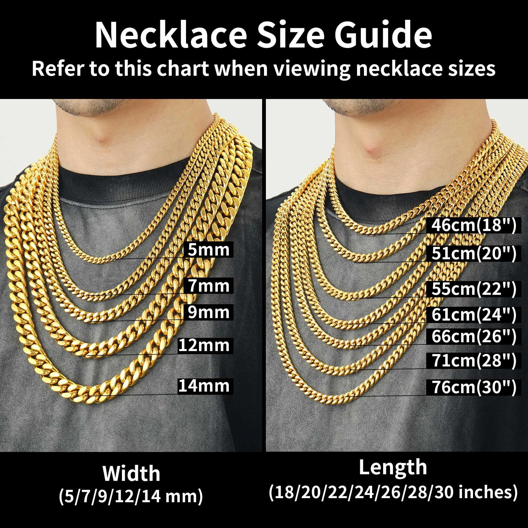 Miami Cuban Link Chain Necklaces 5/7/9/12 MM Chain for Men