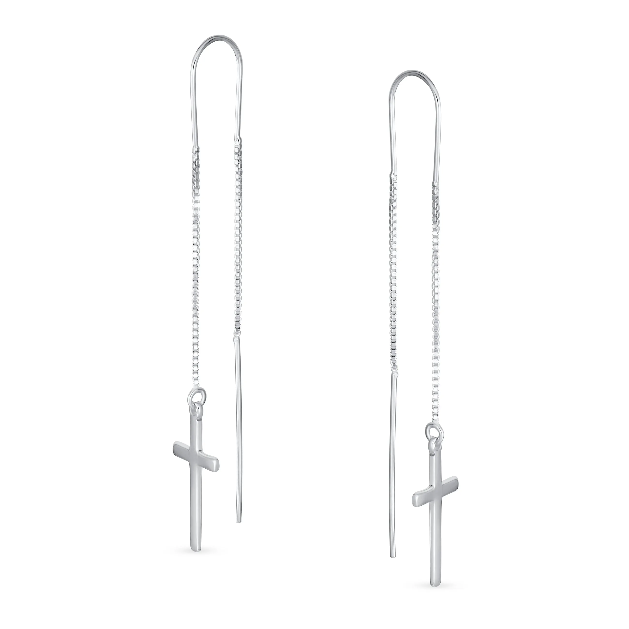 Minimalist Lightweight Religious Cross Dangle Earrings Sterling Silver Threader