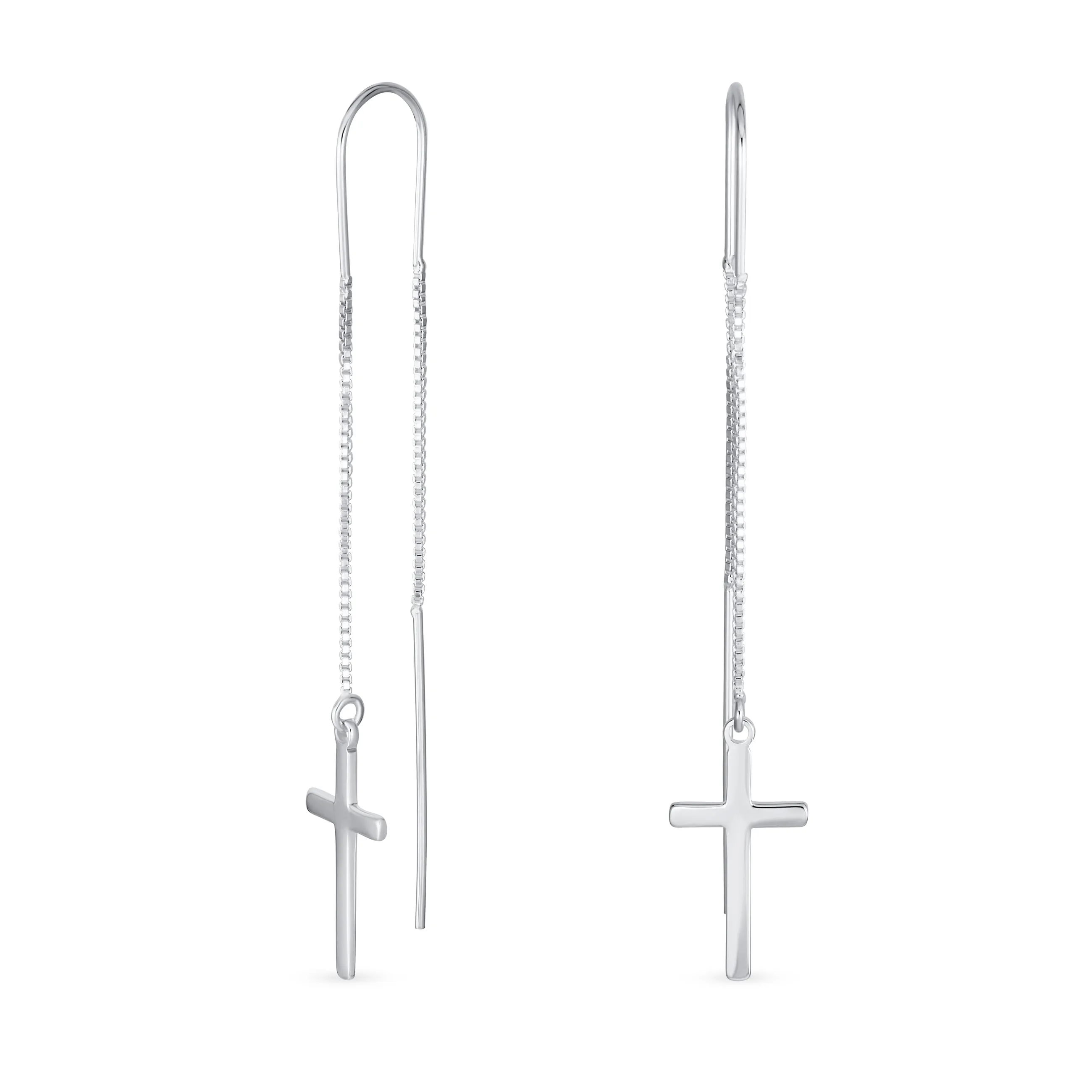 Minimalist Lightweight Religious Cross Dangle Earrings Sterling Silver Threader