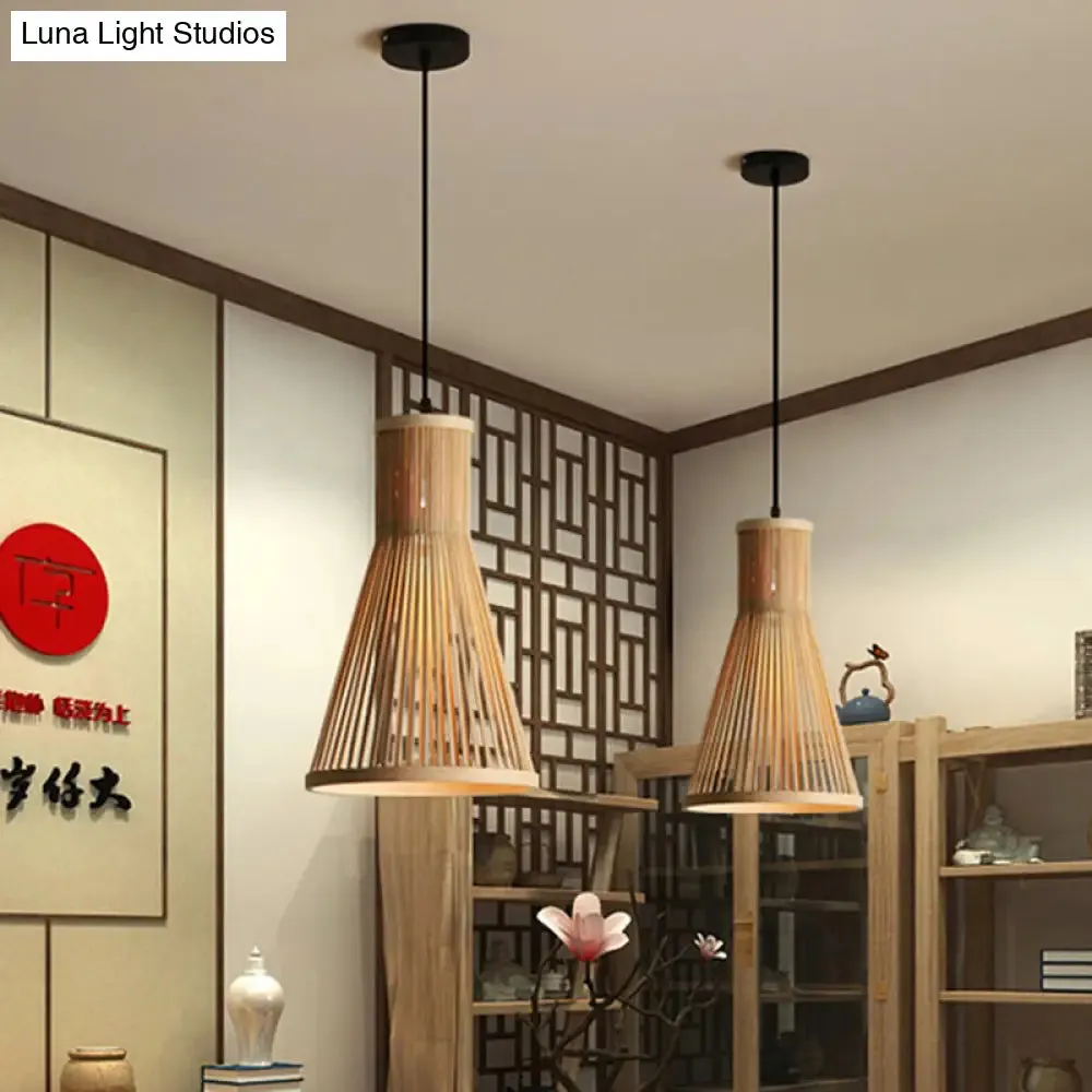 Modern Bamboo Cone Pendant Light Fixture - 16"/18"/23.5" H - 1 Light - Beige/Brown - Dining Room Lighting