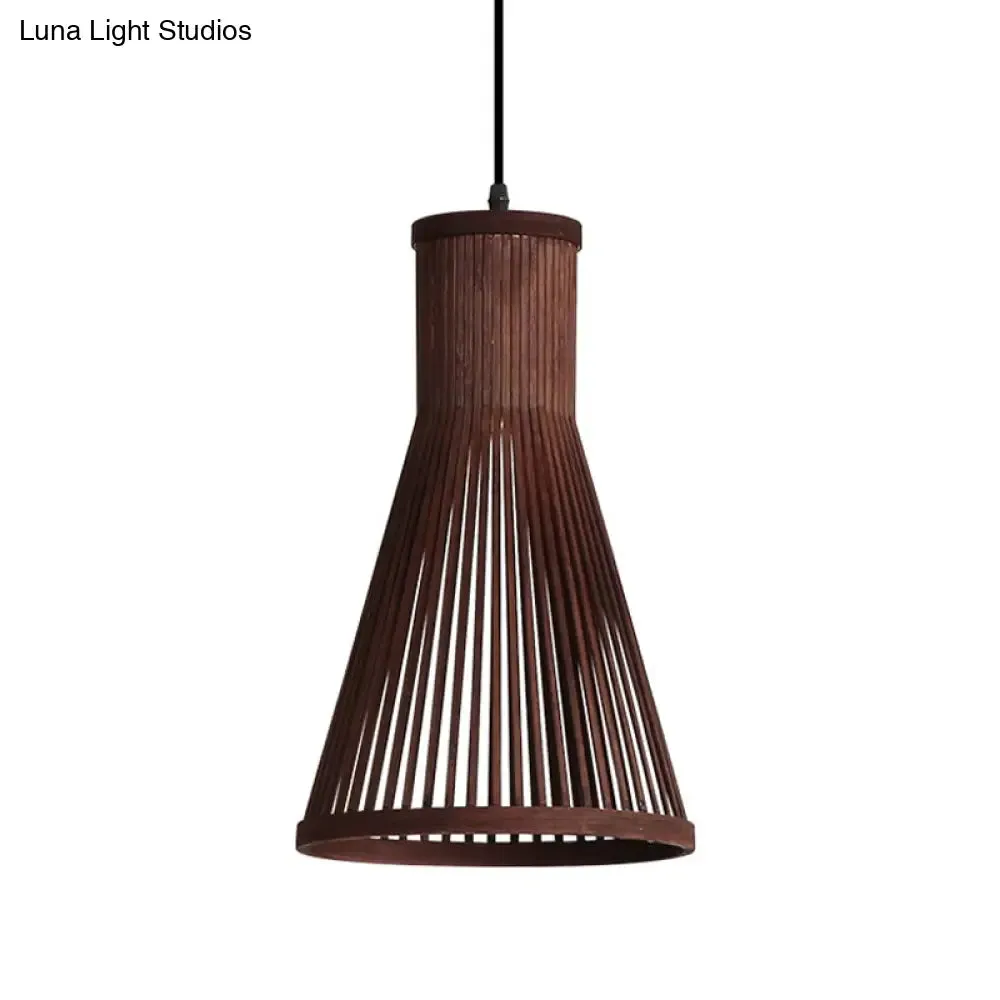 Modern Bamboo Cone Pendant Light Fixture - 16"/18"/23.5" H - 1 Light - Beige/Brown - Dining Room Lighting