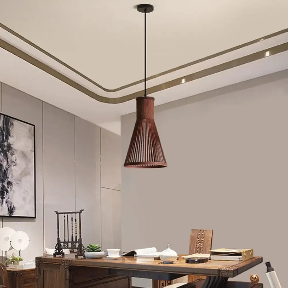 Modern Bamboo Cone Pendant Light Fixture - 16"/18"/23.5" H - 1 Light - Beige/Brown - Dining Room Lighting