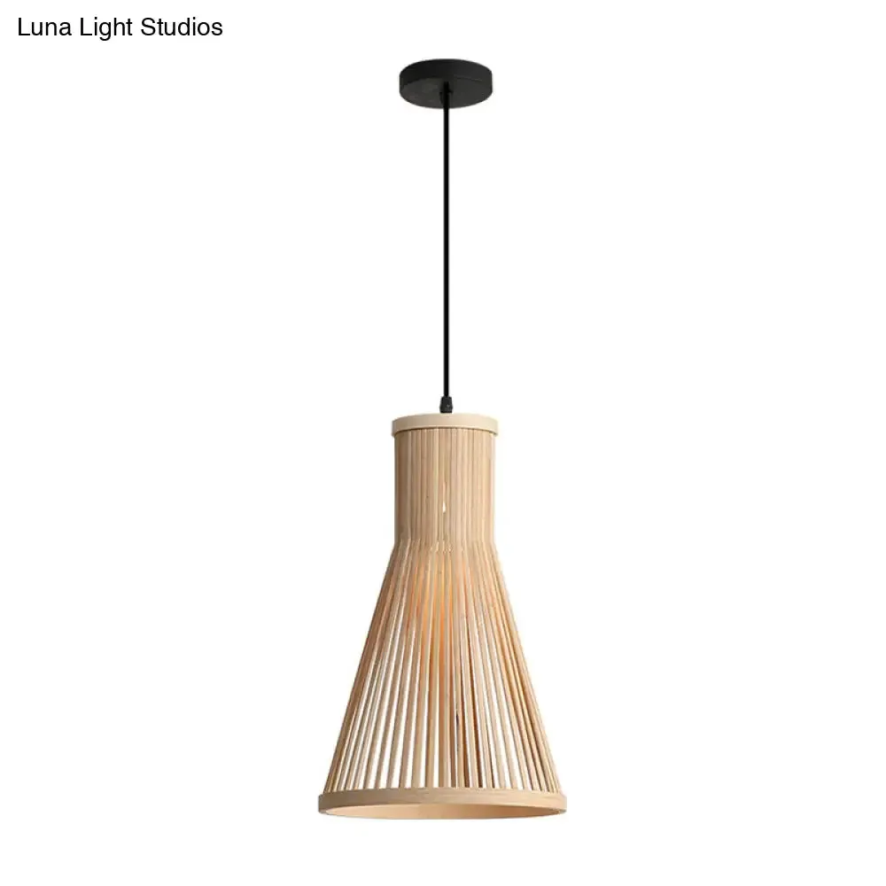 Modern Bamboo Cone Pendant Light Fixture - 16"/18"/23.5" H - 1 Light - Beige/Brown - Dining Room Lighting