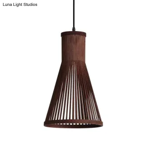 Modern Bamboo Cone Pendant Light Fixture - 16"/18"/23.5" H - 1 Light - Beige/Brown - Dining Room Lighting