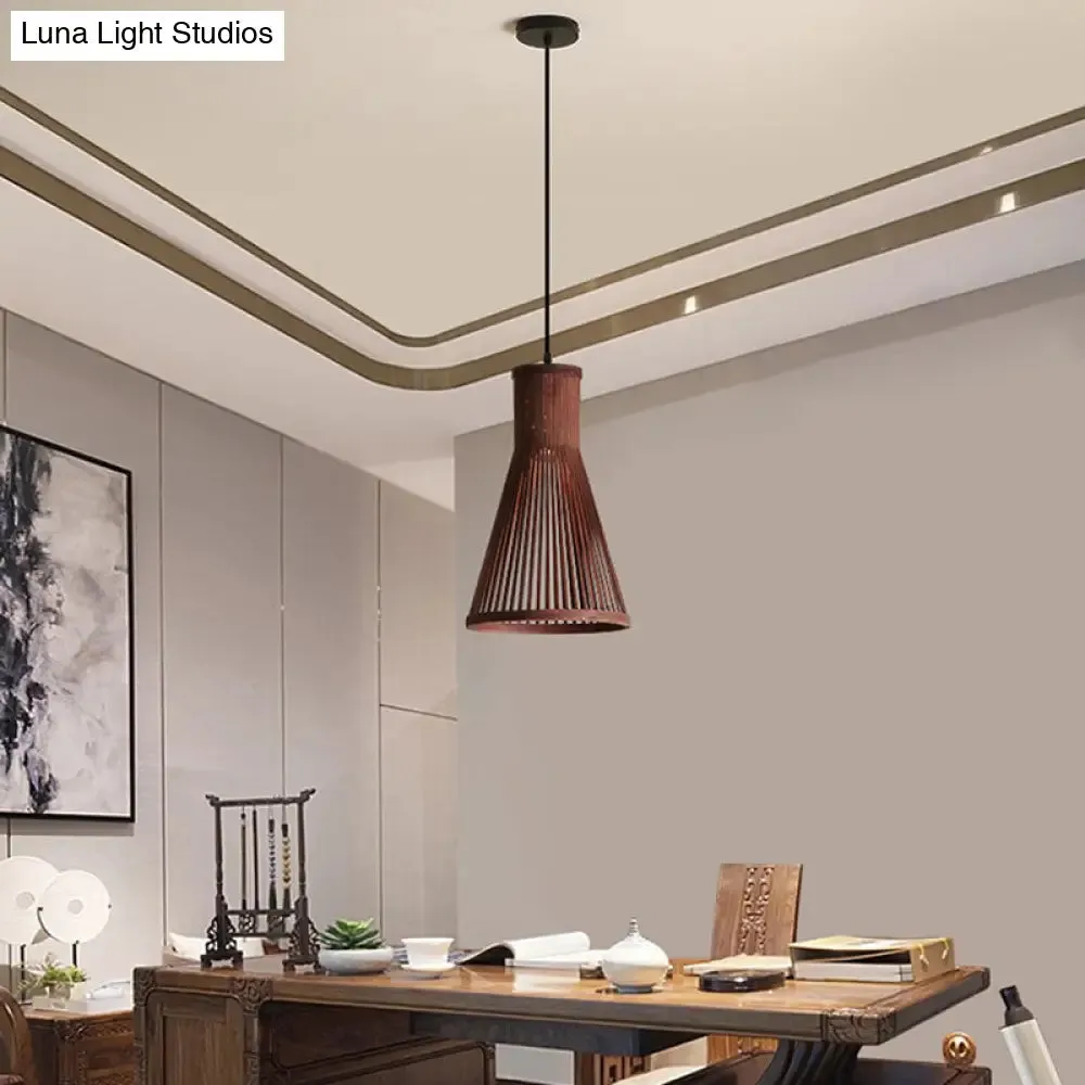 Modern Bamboo Cone Pendant Light Fixture - 16"/18"/23.5" H - 1 Light - Beige/Brown - Dining Room Lighting