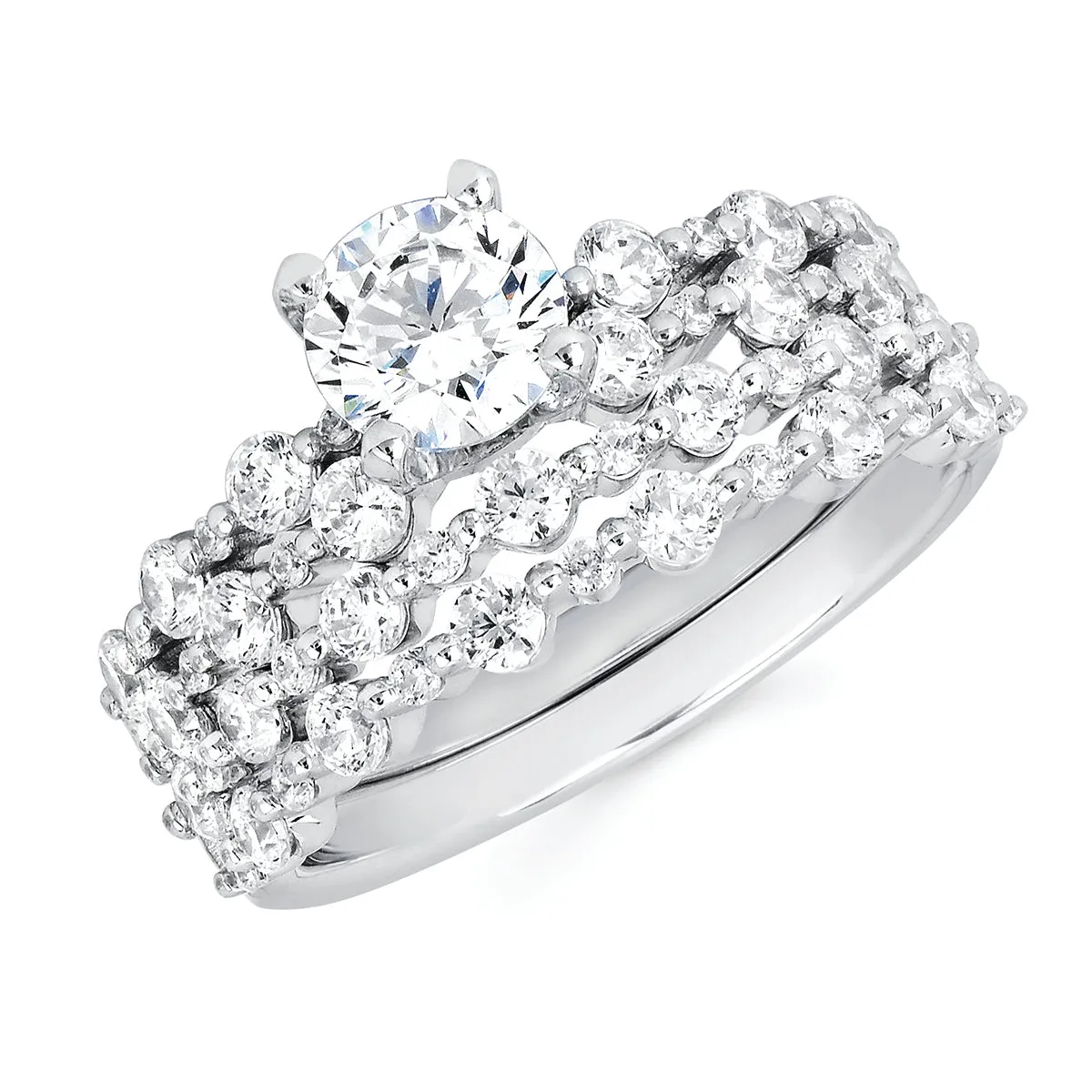 Modern Bridal: 5/8 Ctw. Diamond Semi Mount shown with a 3/4 Ct. Round Center Diamond in 14K Gold