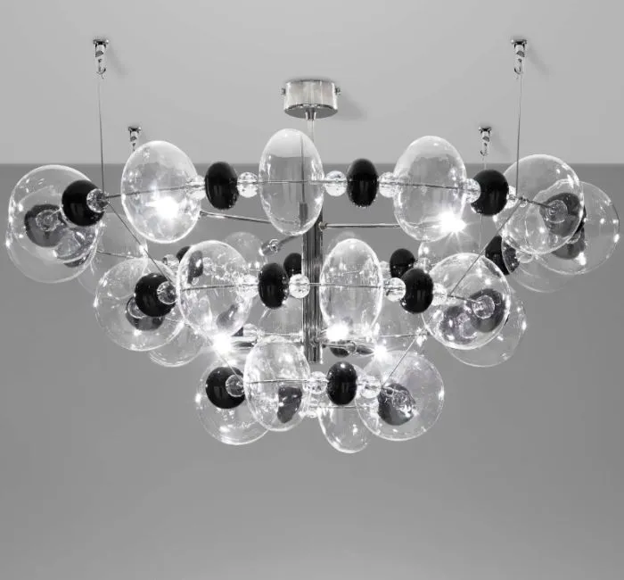 Modern Italian ceiling light with coloured glass spheres in 5 colours