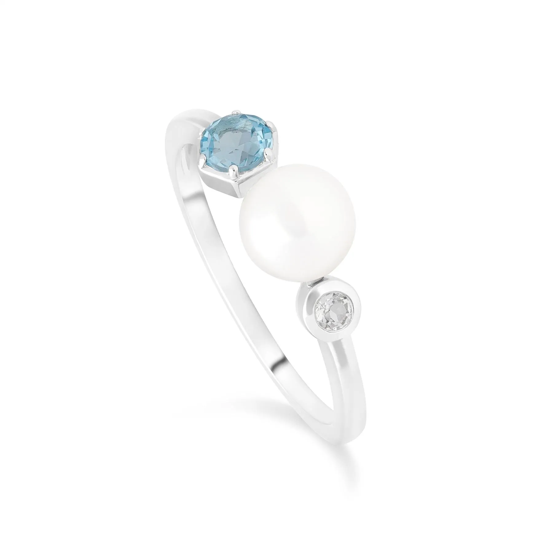 Moderne Perle, Blau Topas & Topas Ring in 925 Sterling Silber