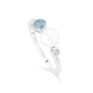 Moderne Perle, Blau Topas & Topas Ring in 925 Sterling Silber