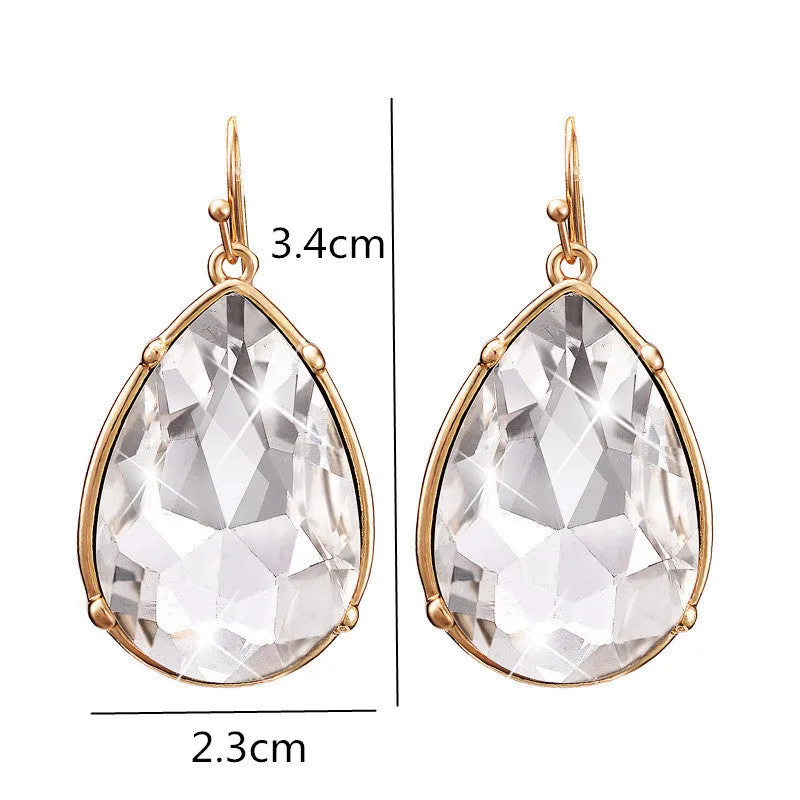 New Arrival Fashion Women Shiny Big Crystal Water Drop Statement Earring