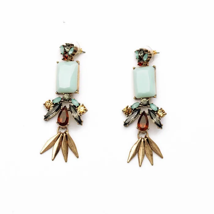 New Style Dress Match Hot Sale Resin Zinc Alloy Leaf Light Blue Moonstone Women Elegant Earring