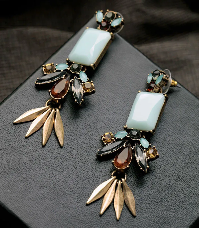 New Style Dress Match Hot Sale Resin Zinc Alloy Leaf Light Blue Moonstone Women Elegant Earring