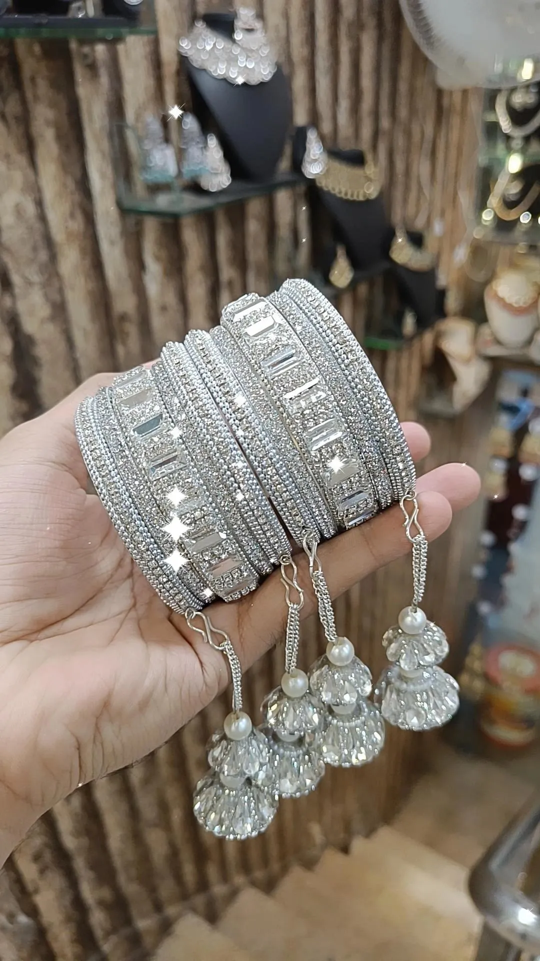 Pakistani Pearl Bridal Bangles with Crystal Beads Elegant Hangings