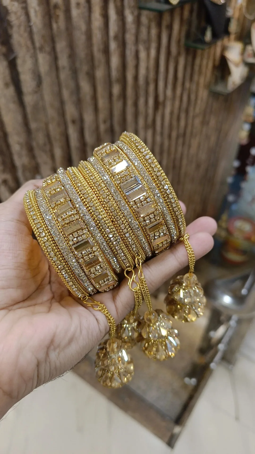 Pakistani Pearl Bridal Bangles with Crystal Beads Elegant Hangings