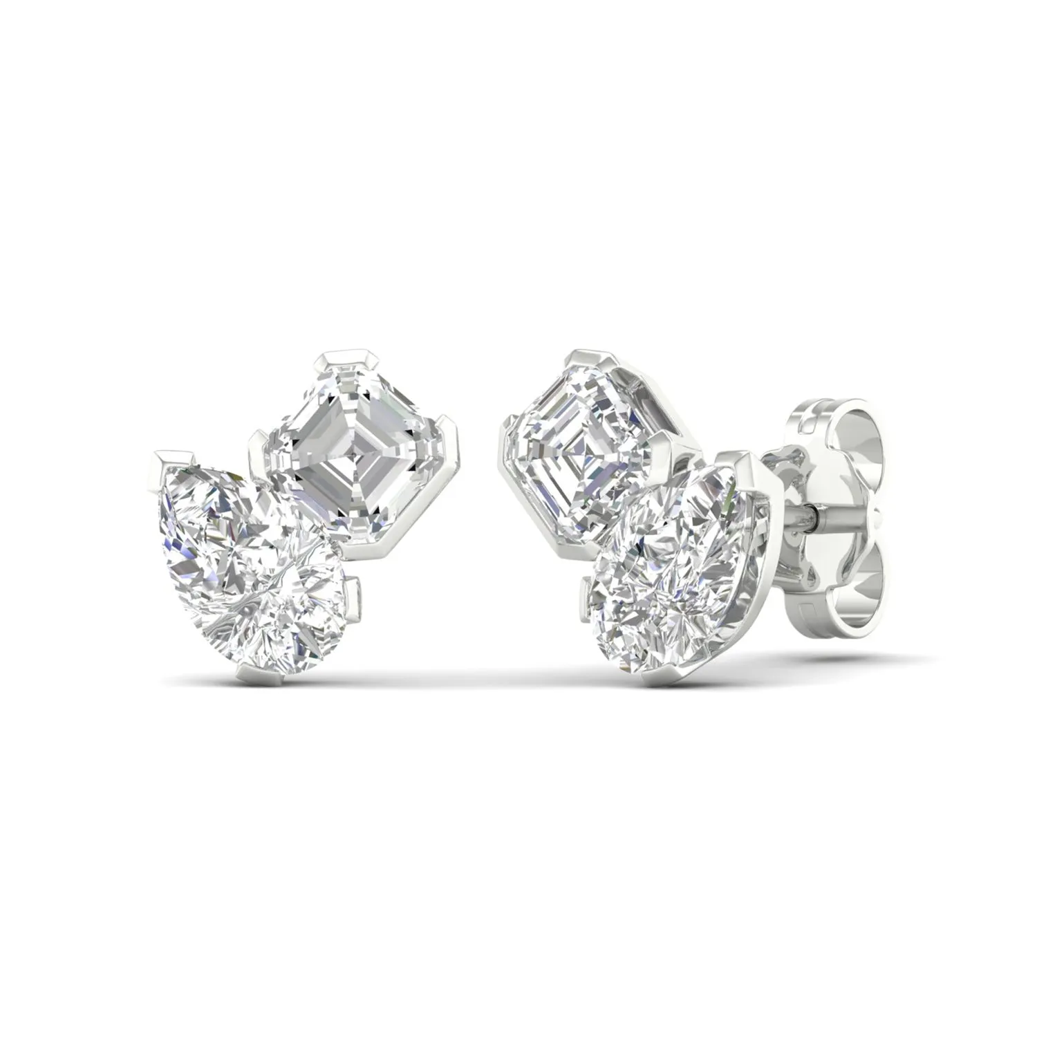 Pear Cushion Diamond Two Stone Studs