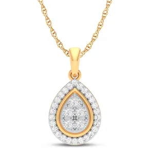 Pear Shape Halo Necklace with 0.15ct of Diamonds in 9ct Yellow Gold