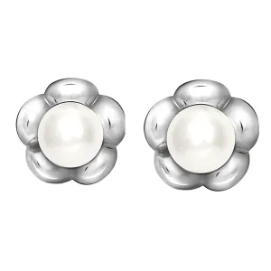 Pearl Earrings Freshwater Ear rings White Button Cultured Stud Earrings AAA  Quality Freshwater Round Real Pearl for Women and Girls Earrings with Certificate of Authenticity (Flower Studs)