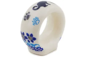 Polish Pottery 2" Napkin Ring Kitty Paw Play Time