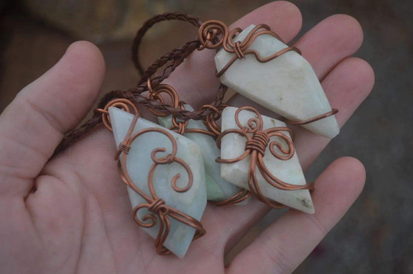 Polished Copper Wire Wrapped Blue Smithsonite Jewellery Pendants x 6 From Congo