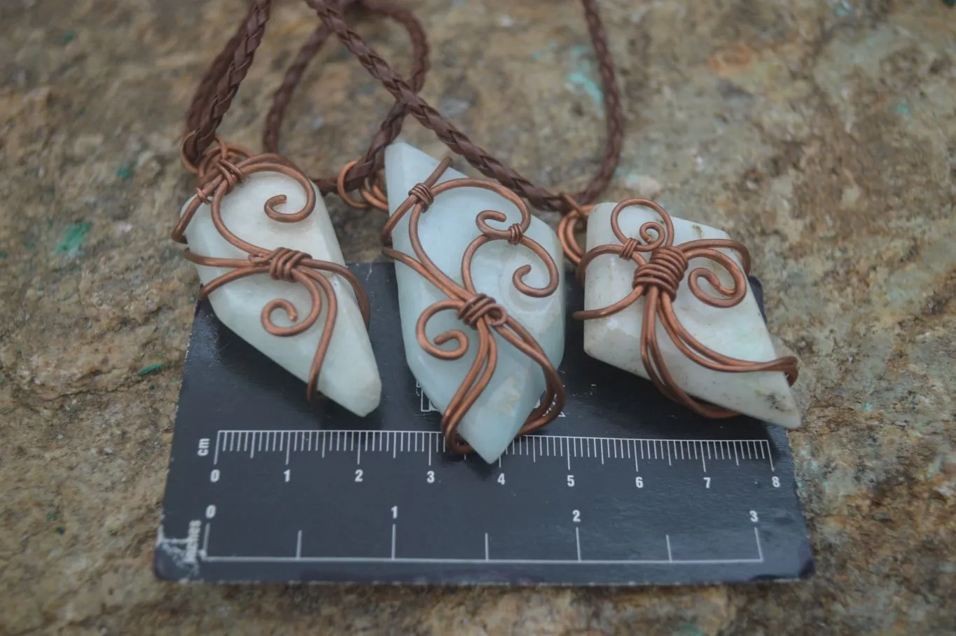 Polished Copper Wire Wrapped Blue Smithsonite Jewellery Pendants x 6 From Congo