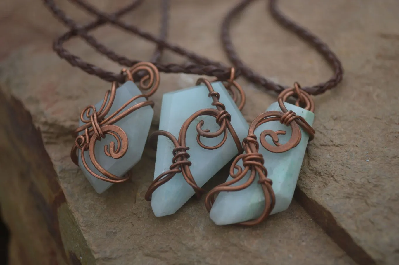 Polished Copper Wire Wrapped Blue Smithsonite Jewellery Pendants x 6 From Congo