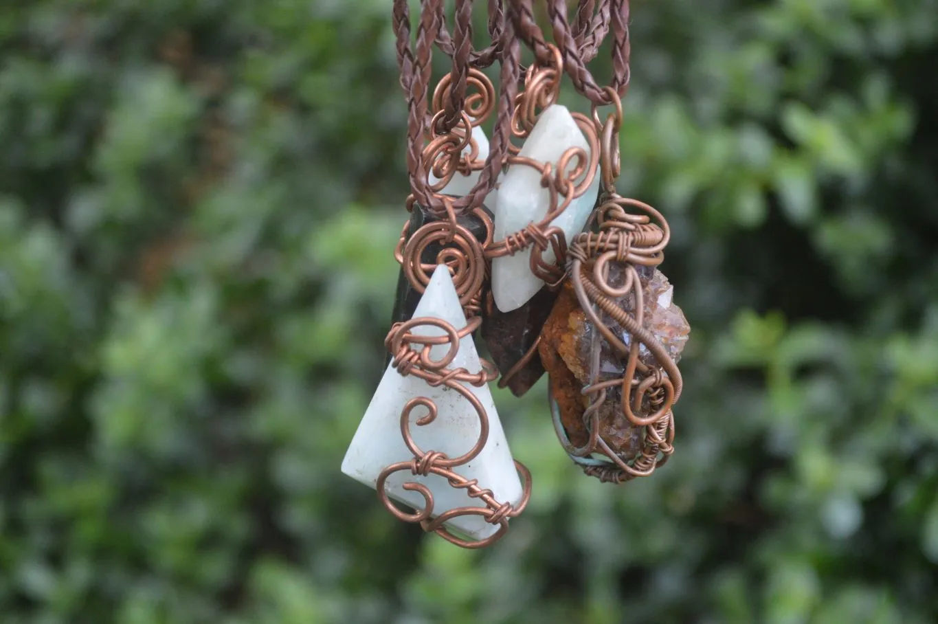 Polished Copper Wire Wrapped Blue Smithsonite Jewellery Pendants x 6 From Southern Africa