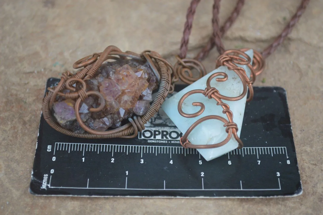 Polished Copper Wire Wrapped Blue Smithsonite Jewellery Pendants x 6 From Southern Africa