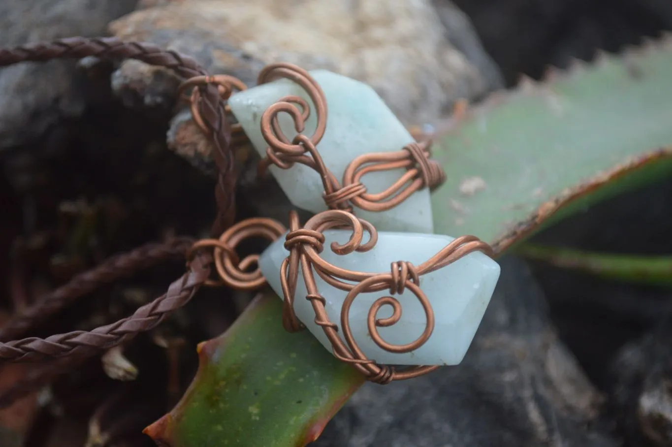 Polished Copper Wire Wrapped Blue Smithsonite Jewellery Pendants x 6 From Southern Africa