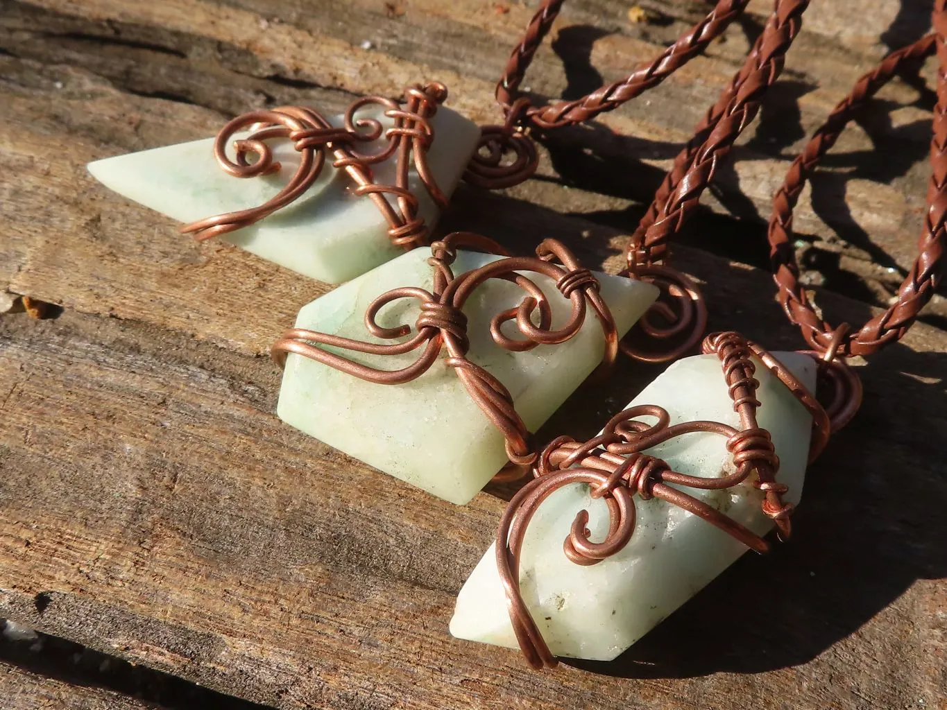 Polished Copper Wire Wrapped Blue Smithsonite Pendants x 6 From Congo