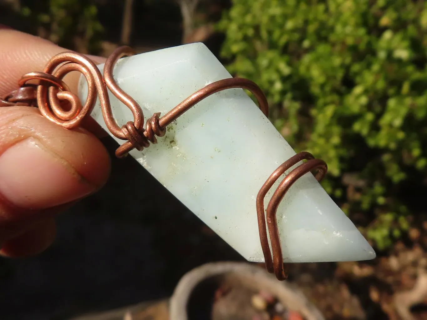 Polished Copper Wire Wrapped Blue Smithsonite Pendants x 6 From Congo