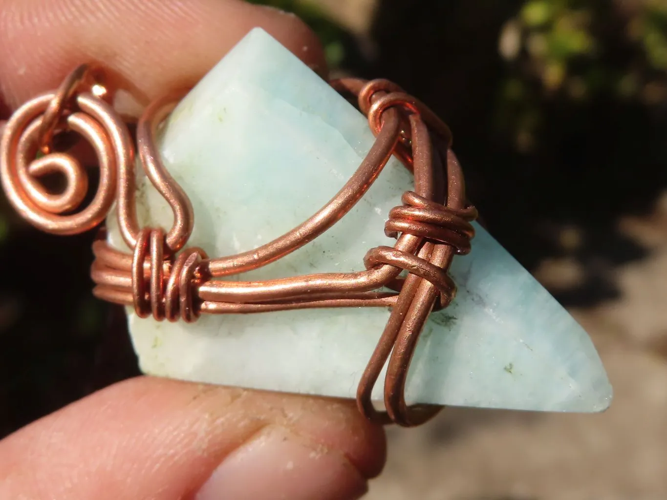 Polished Copper Wire Wrapped Blue Smithsonite Pendants x 8 From Congo