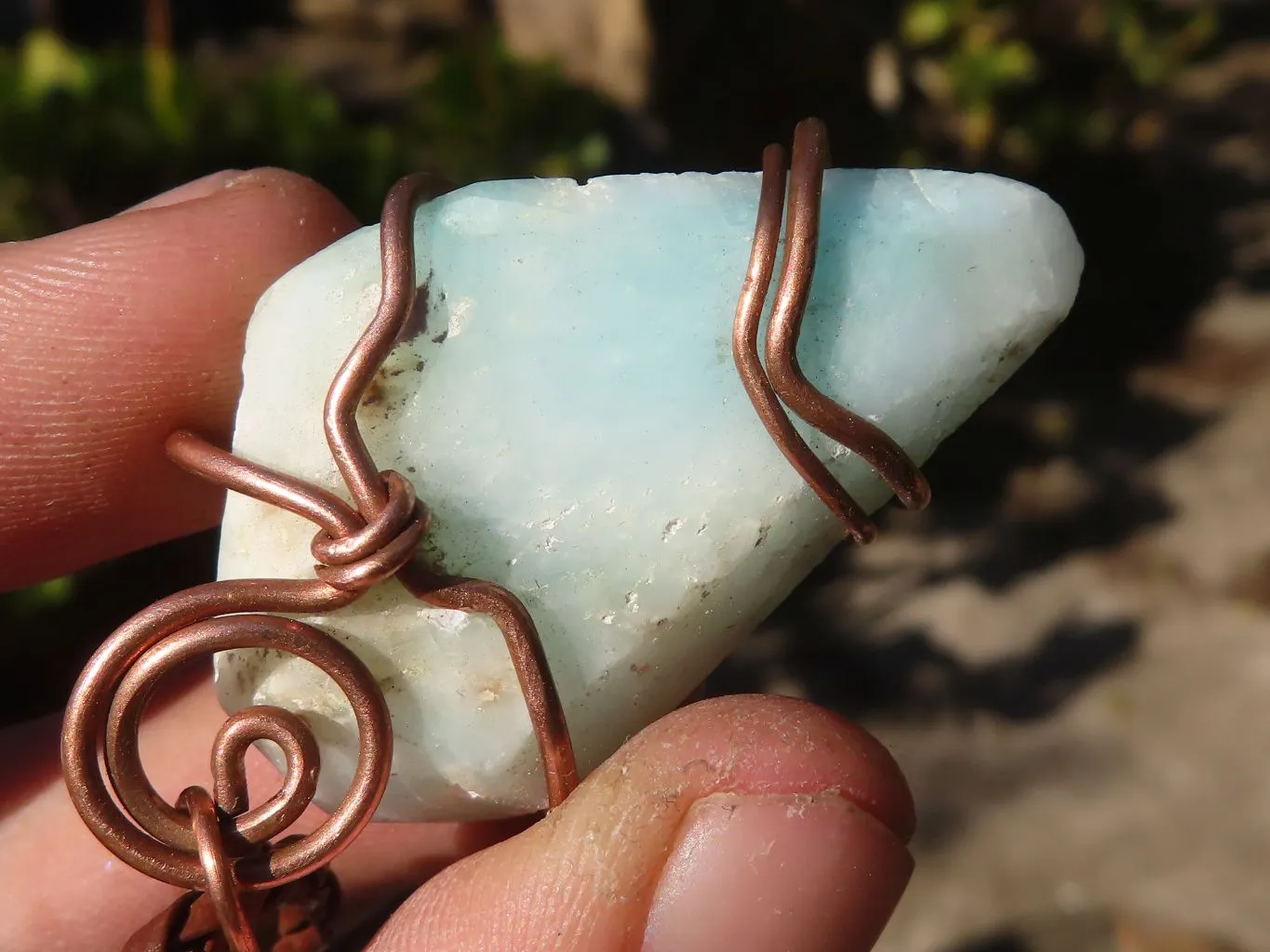 Polished Copper Wire Wrapped Blue Smithsonite Pendants x 8 From Congo