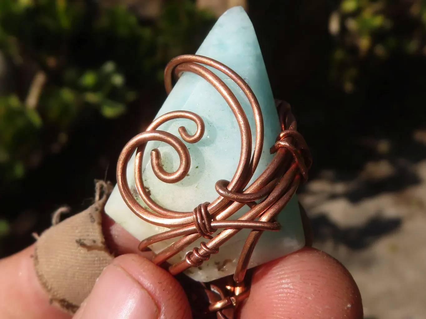 Polished Copper Wire Wrapped Blue Smithsonite Pendants x 8 From Congo