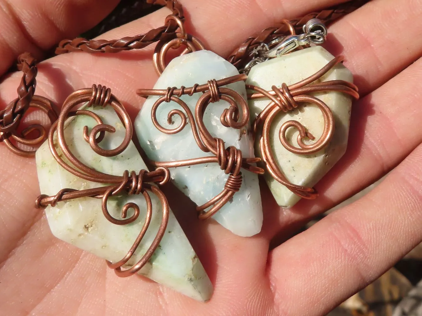 Polished Copper Wire Wrapped Blue Smithsonite Pendants x 8 From Congo